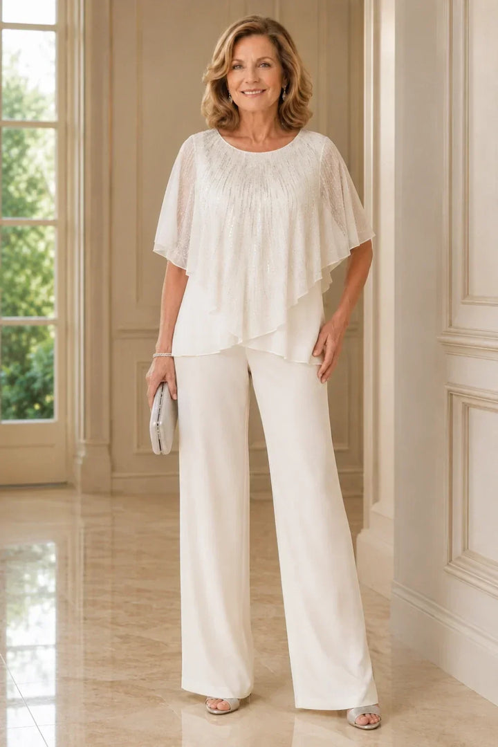 Ensemble pantalon large avec cape courte à sequins