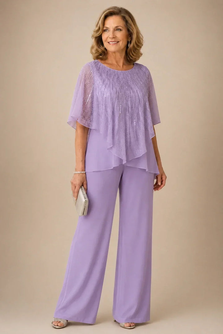 Ensemble pantalon large avec cape courte à sequins