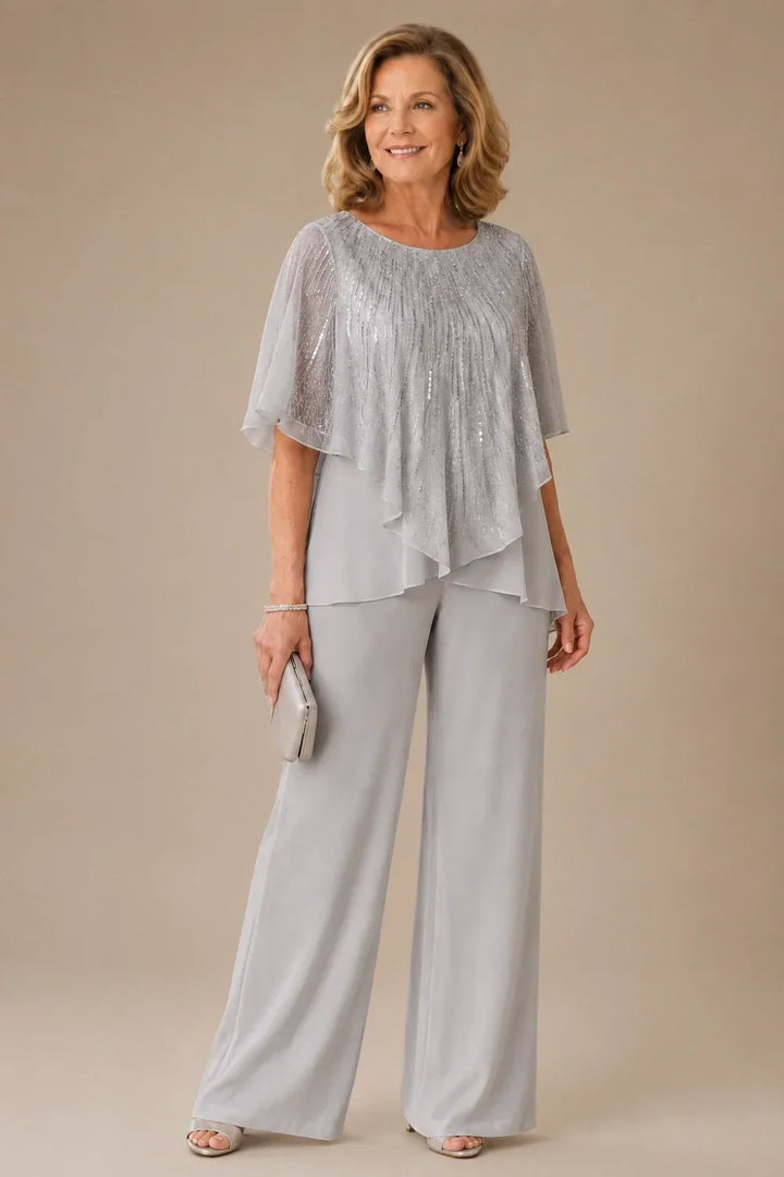 Ensemble pantalon large avec cape courte à sequins