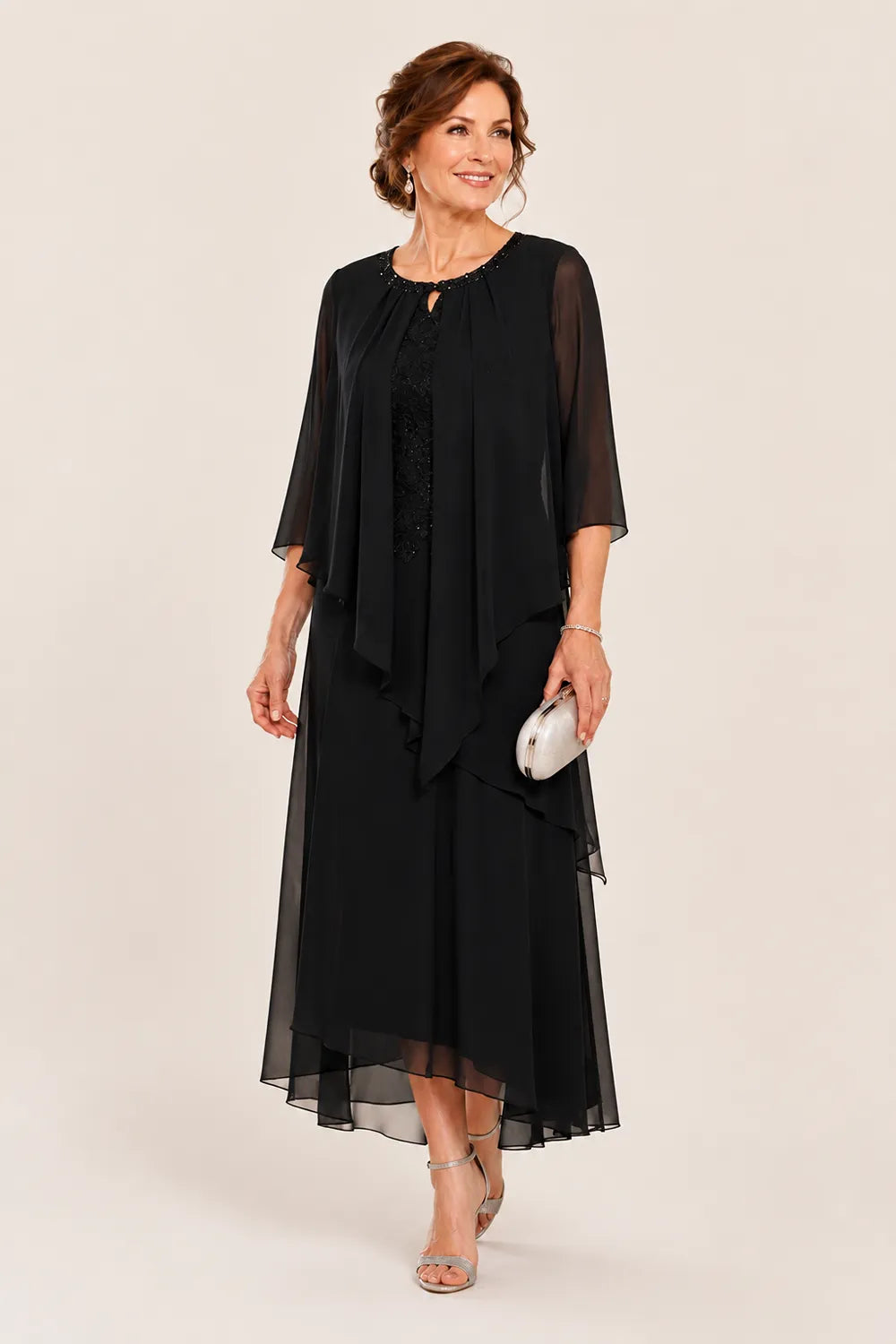 Robe midi Geneviève à superposition drapée en mousseline
