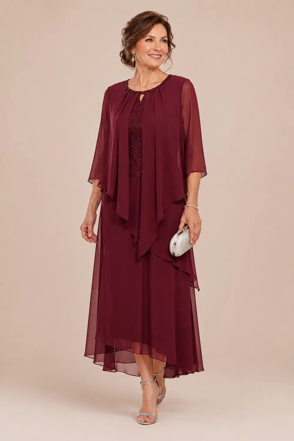 Robe midi Geneviève à superposition drapée en mousseline
