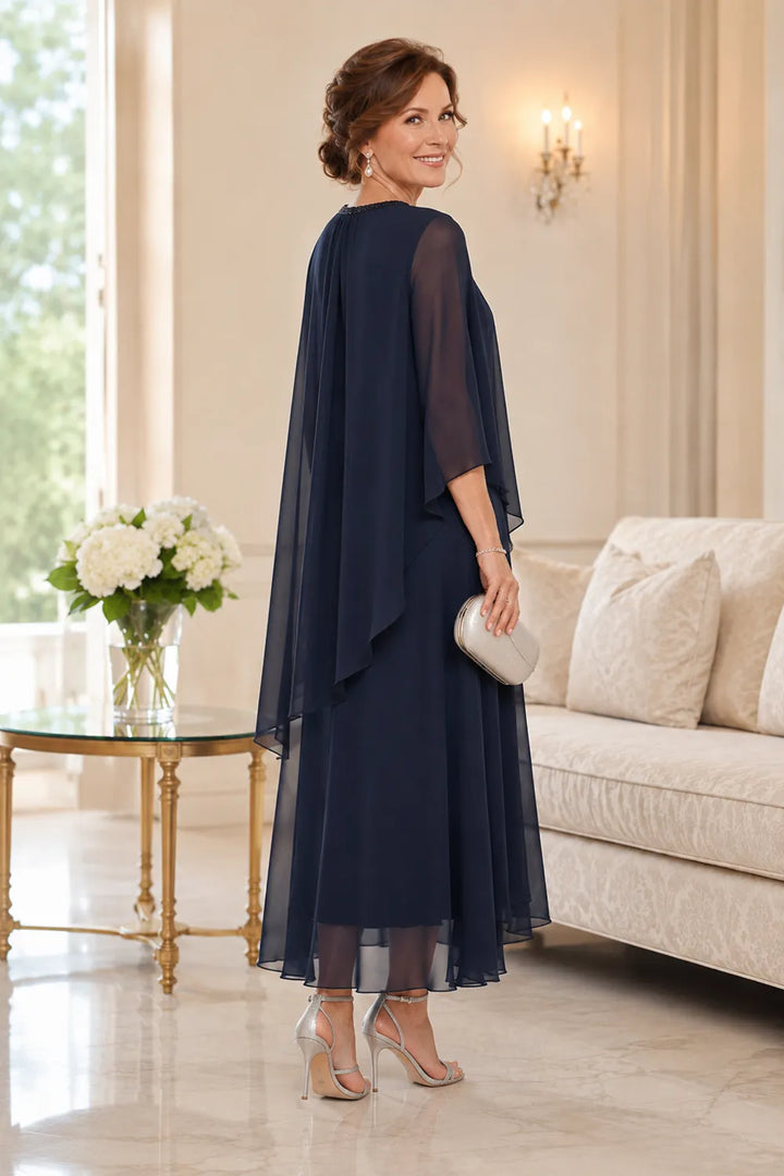 Robe midi Geneviève à superposition drapée en mousseline