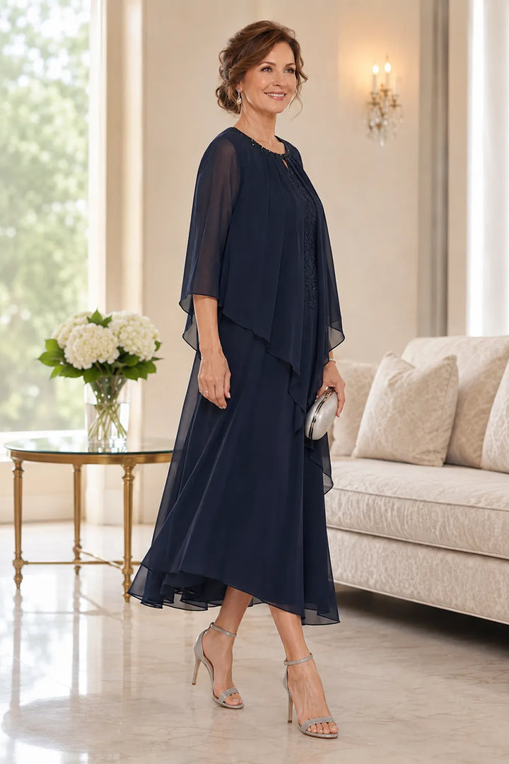 Robe midi Geneviève à superposition drapée en mousseline