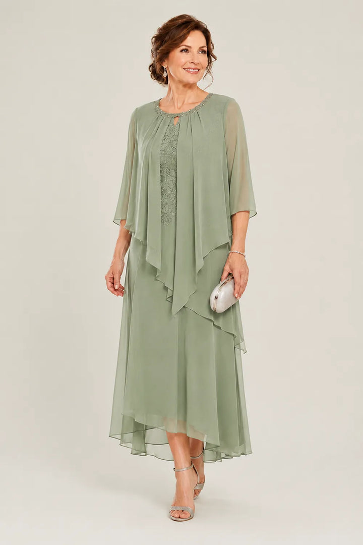 Robe midi Geneviève à superposition drapée en mousseline