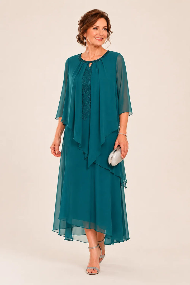 Robe midi Geneviève à superposition drapée en mousseline