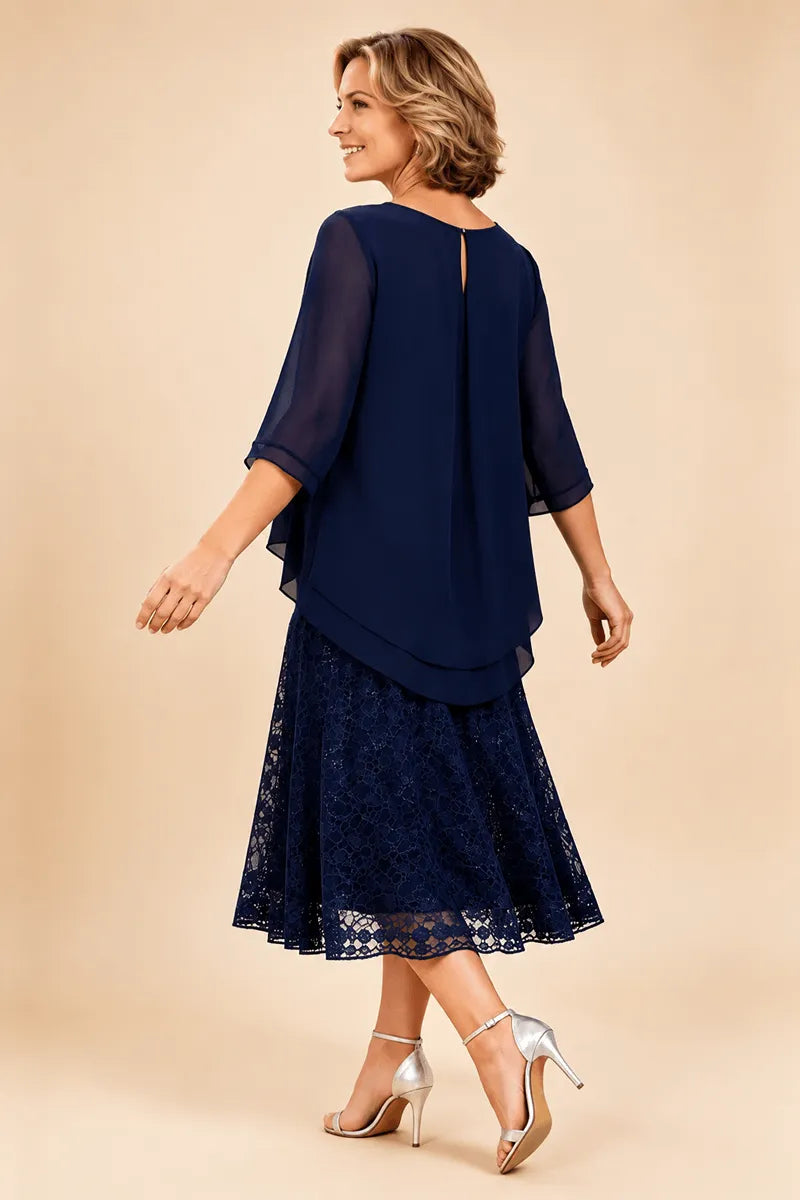 Robe de cérémonie en mousseline et dentelle superposée