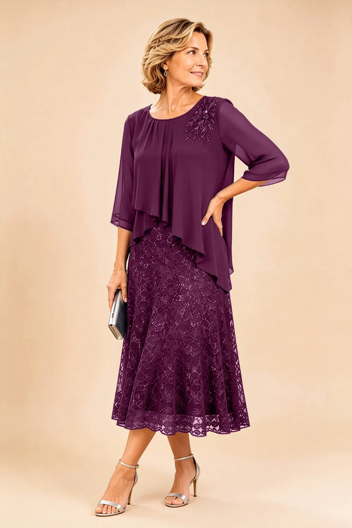 Robe de cérémonie en mousseline et dentelle superposée