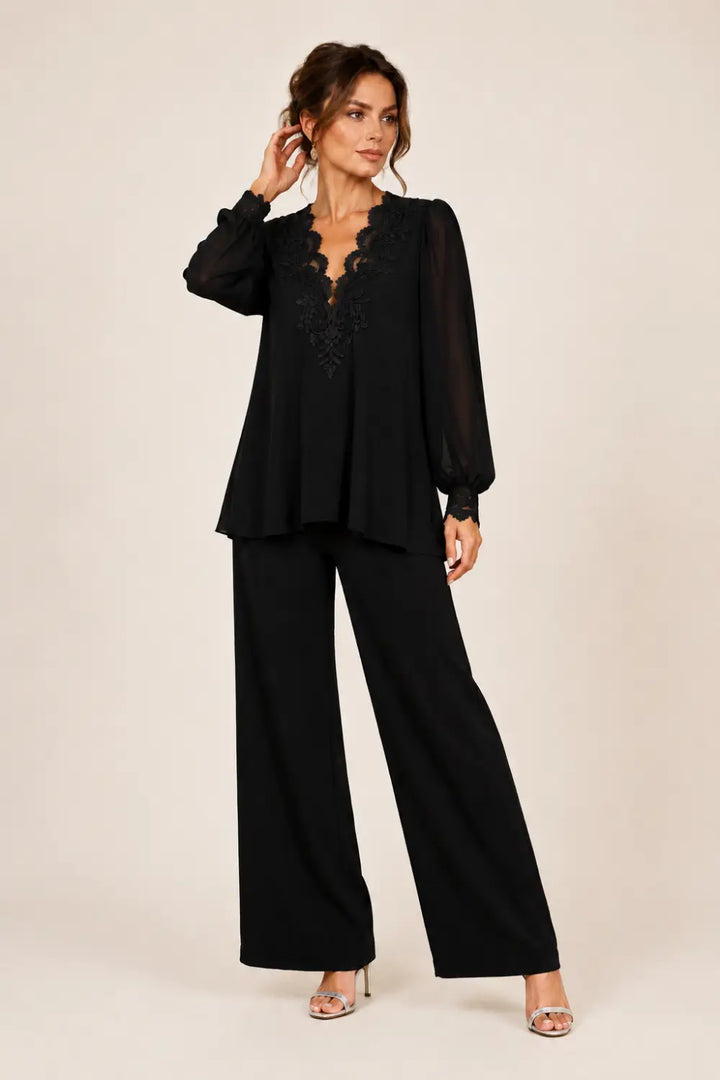 Ensemble pantalon large en mousseline à col V superposé