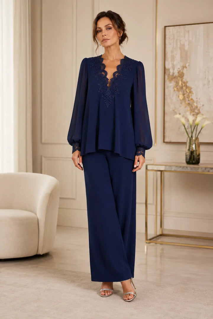 Ensemble pantalon large en mousseline à col V superposé