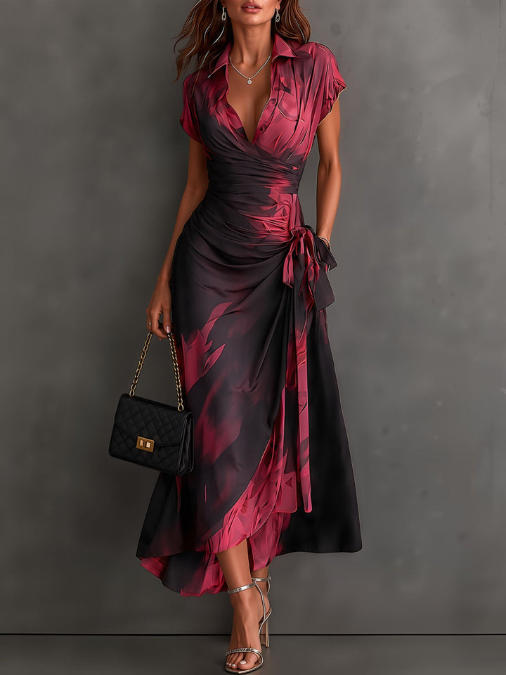 Robe midi portefeuille à imprimé abstrait rouge et noir